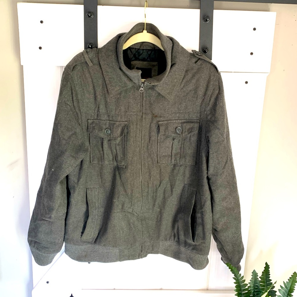 Men’s Vintage J. Ferrar Gray Zip up Coat Jacket with Wool Modern Fit Large
